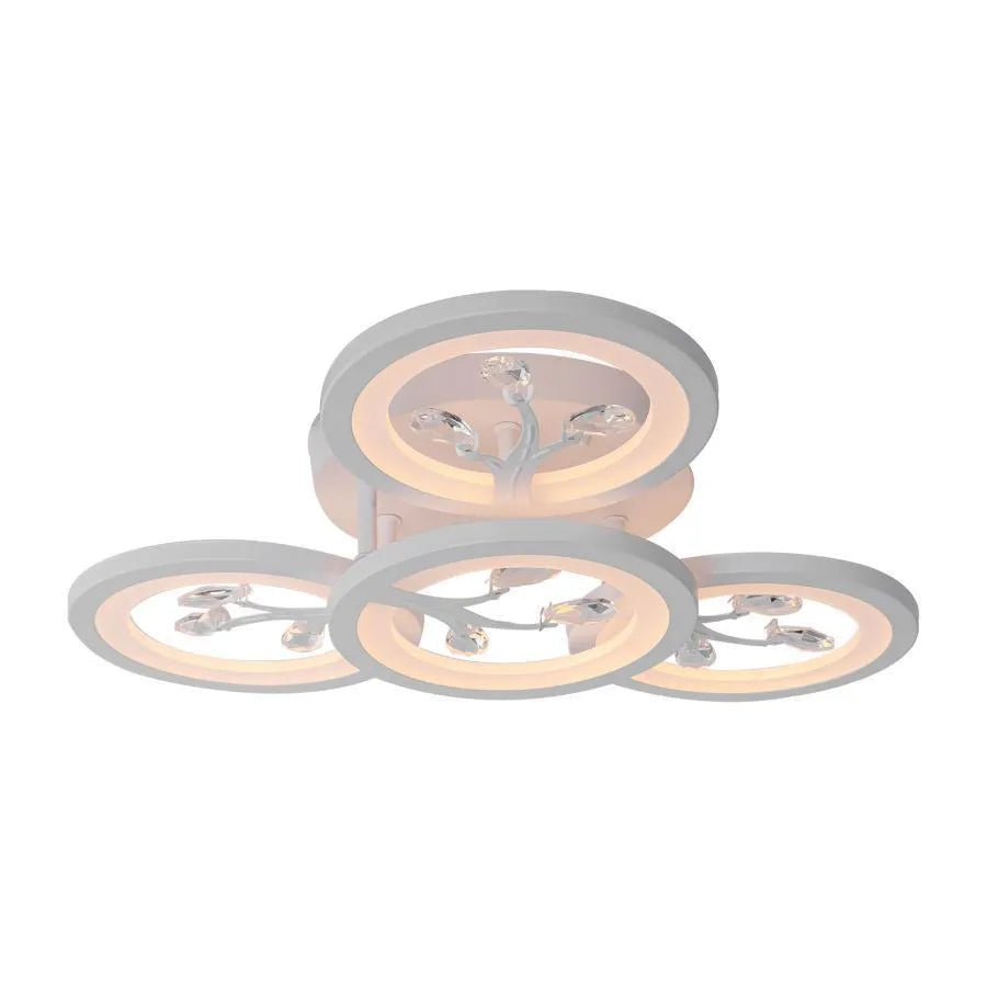 Lustra LED cu telecomanda si cristal DAISY 49W, 4 Elemente, lumina Rece/Calda/Neutra, Dimabila, Alb