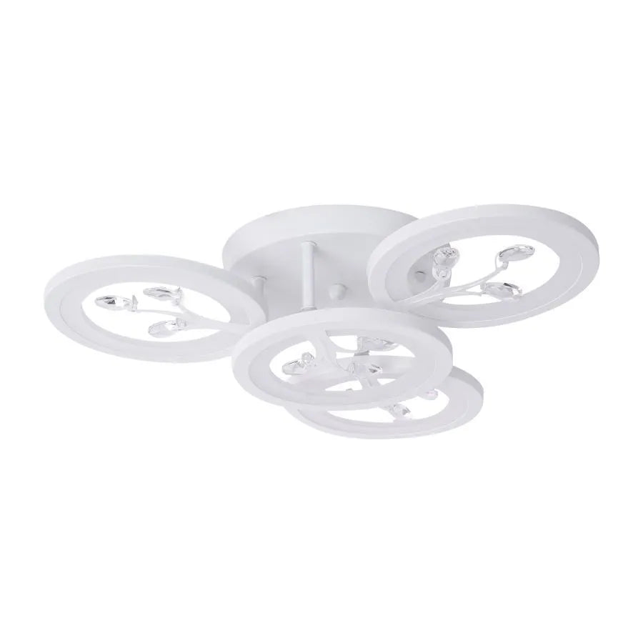 Lustra LED cu telecomanda si cristal DAISY 49W, 4 Elemente, lumina Rece/Calda/Neutra, Dimabila, Alb