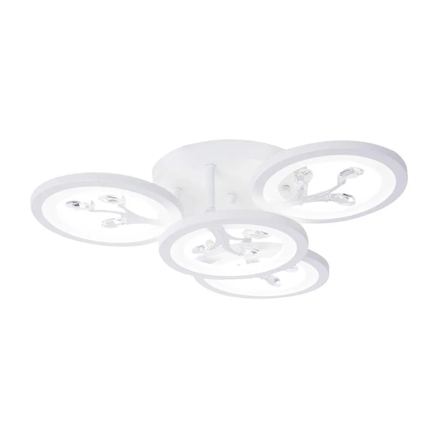 Lustra LED cu telecomanda si cristal DAISY 49W, 4 Elemente, lumina Rece/Calda/Neutra, Dimabila, Alb