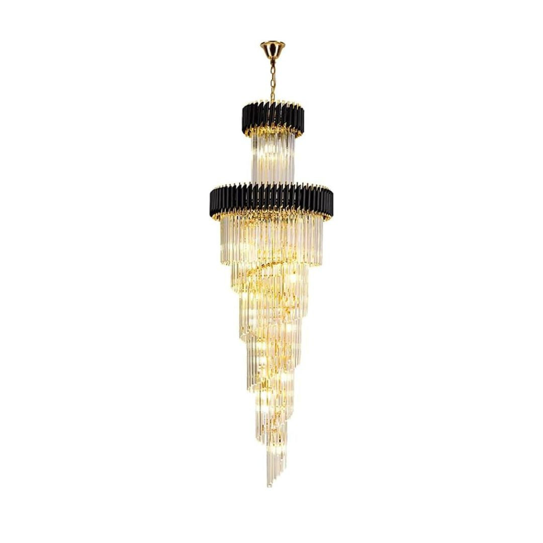 Candelabru Cristal VERSAILLES Culmino E14, Diametru 60cm, Auriu Lucios si Negru, Inaltime Reglabila