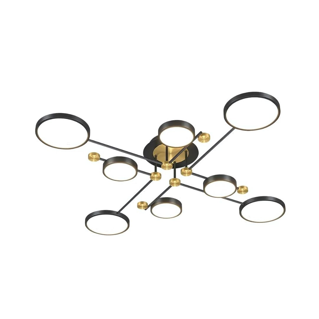 Lustra LED cu Telecomnda MARIA, 63W, 8 Elemente, Lumina Calda/Rece/Neutra, Dimabila, Negru/Auriu