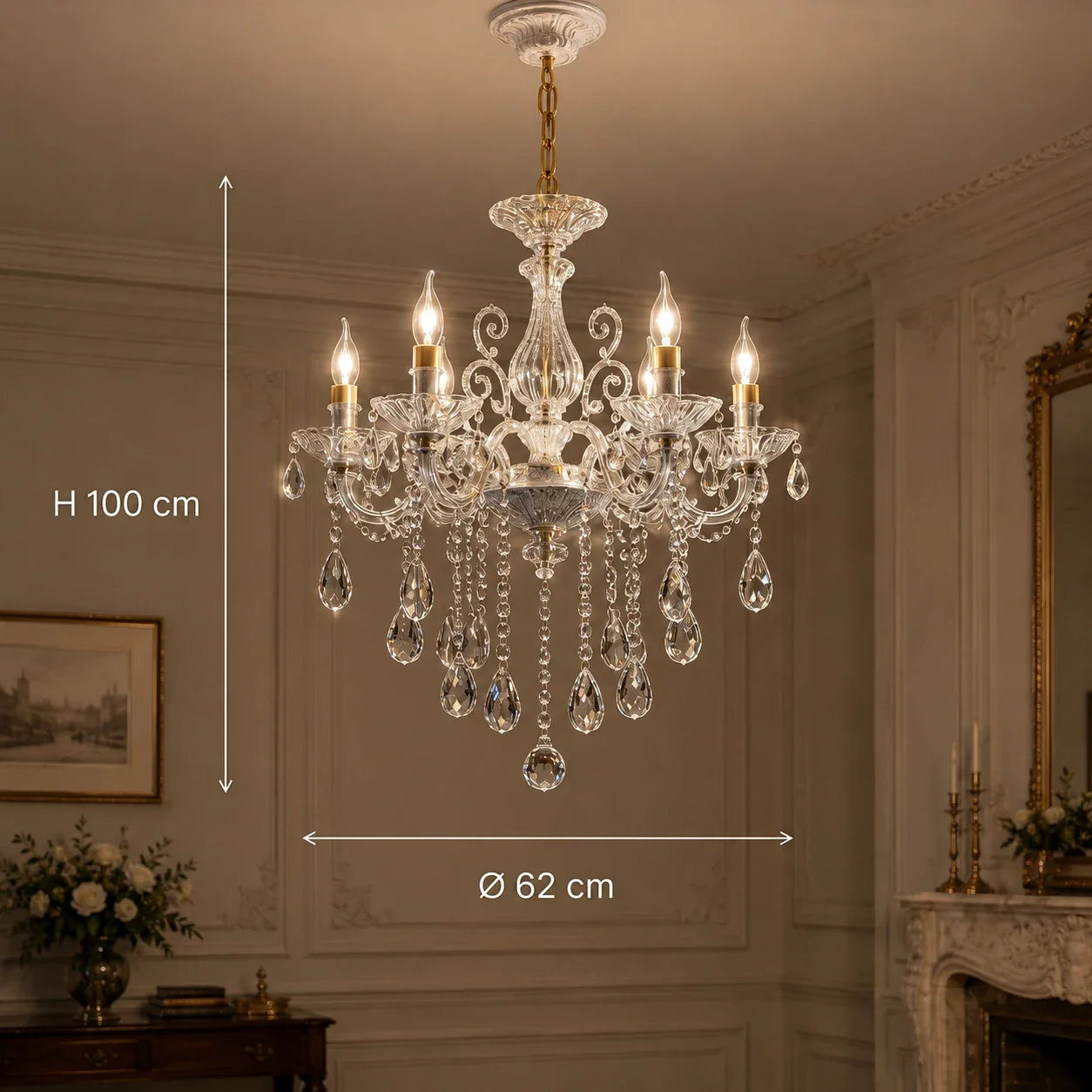 Candelabru SANSSOUCI 6xE14 Cristal si Metal – Design Clasic, Alb Argintiu - 01_CC220-6WH.png