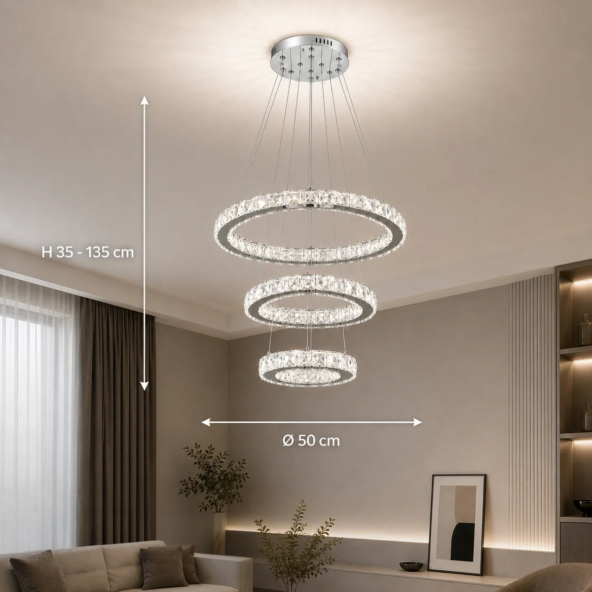 Lustra LED suspendata cu telecomanda si cristal PRISM LUMORA 63W, 3 Cercuri, lumina Rece/Calda/Neutra, Dimabila, Crom Lucios, Inaltime Reglabila - 02_LLC131-3CH.png