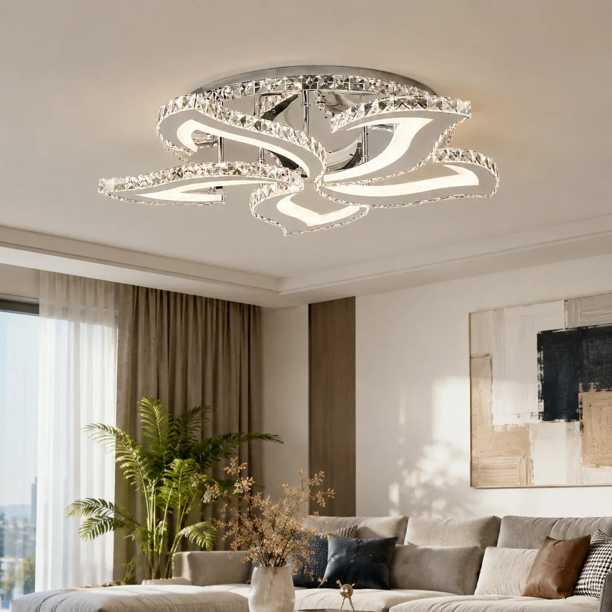 Lustra LED cu telecomanda si cristal Alejandro RGB 88W, 5 Flori, lumina Rece/Calda/Neutra, Dimabila, Crom Lucios - 05_LT071-5.png