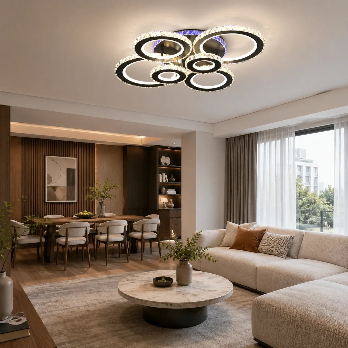 Lustra LED cu telecomanda si cristal NOVA ROTONDA RGB 145W, 6 Cercuri, lumina Rece/Calda/Neutra, Dimabila, Negru - 08_LT073-6BK.png