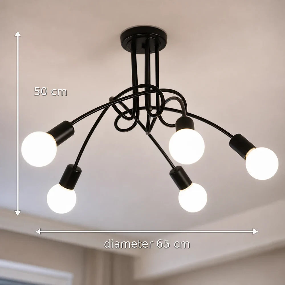 Lustra Modernist Penta 5, 5x E27, Negru, Design Modern - 10_LC366-5BK.png