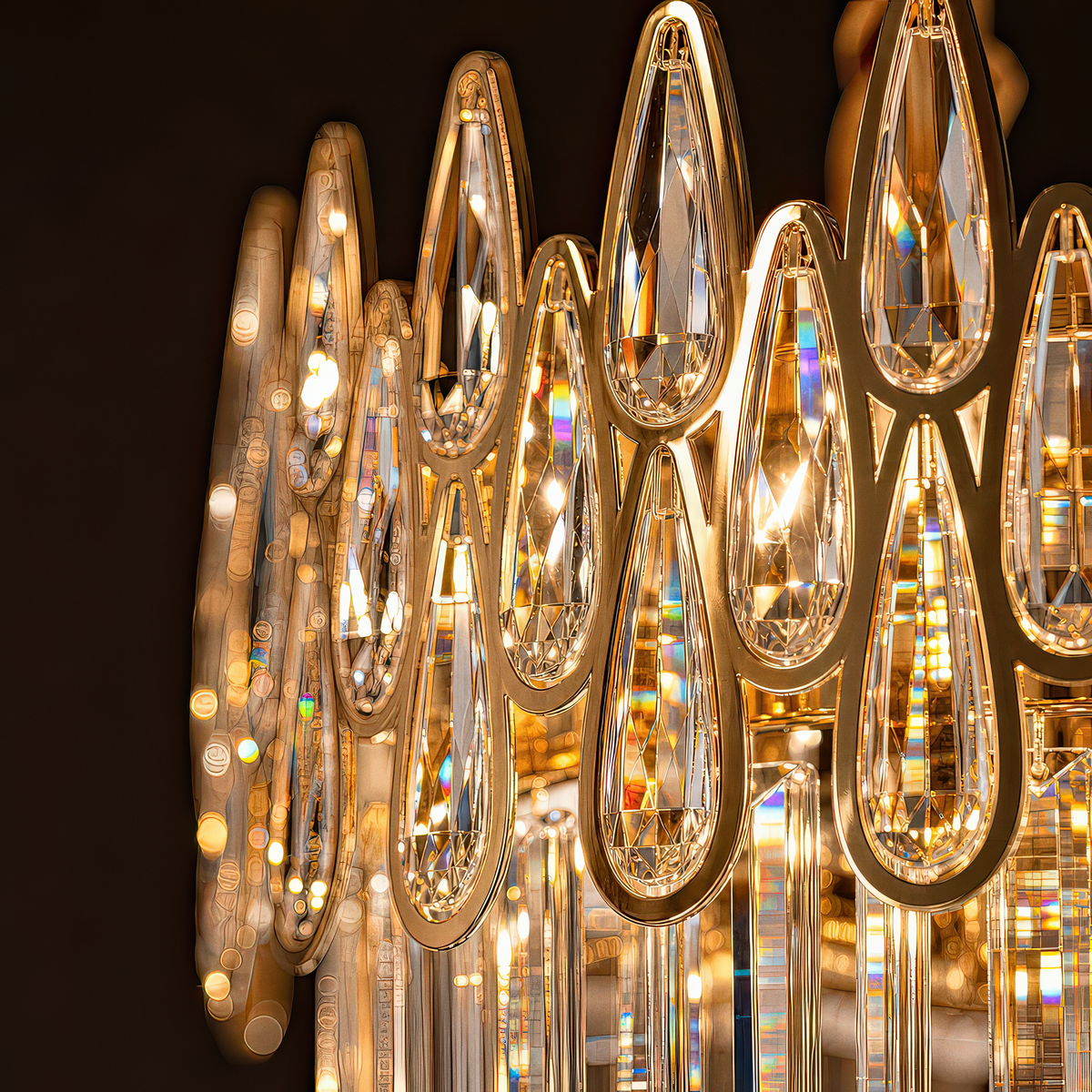 Candelabru Cristal ALHAMBRA Petito 3x E14, Diametru 30cm, Auriu Lucios, Inaltime Reglabila