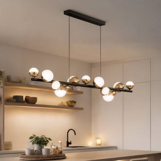 Lustră Suspendată LED Acril Aurion 29W cu Telecomandă, Dimabilă, Negru Auriu, Metal și Acril