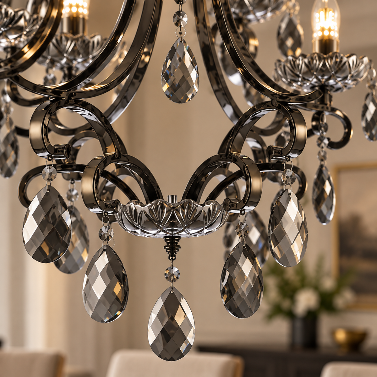 Candelabru Cristal BARO Regalis, Φ80cm, 8xE14, Inaltime Reglabila, Metal si Cristal, Negru