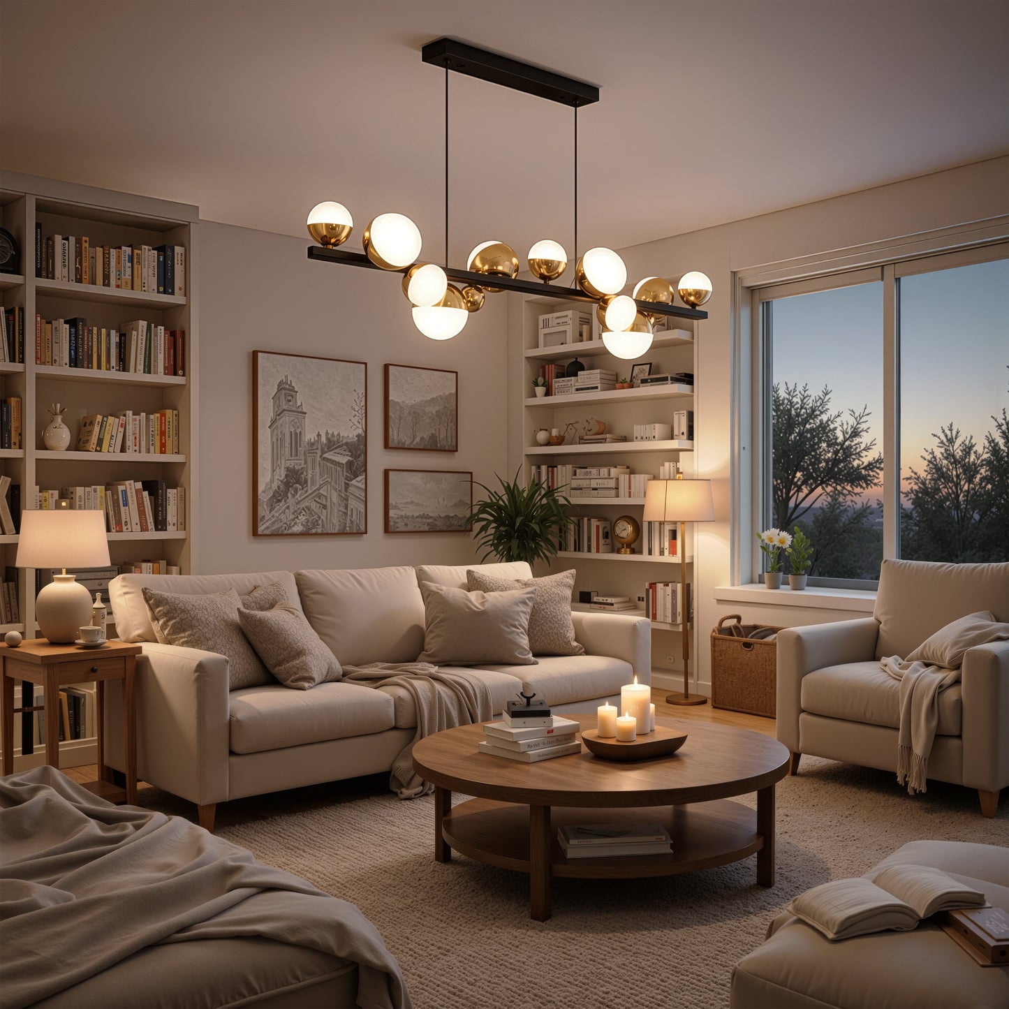 Lustră Suspendată LED Acril Aurion 29W cu Telecomandă, Dimabilă, Negru Auriu, Metal și Acril