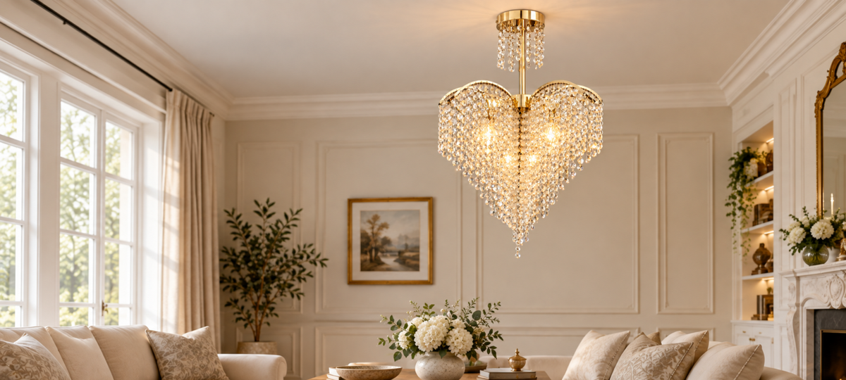 Candelabru Cristal Ander, 4xE14, Diametru 45cm, Auriu