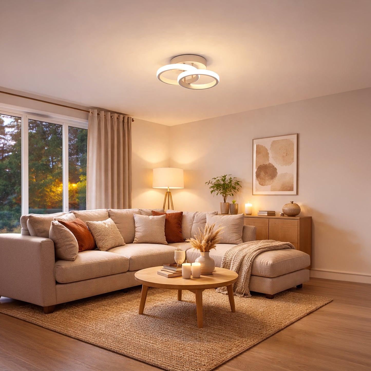 Lustra LED VERTEX CIRCULA 21W, 2 Cercuri, Rame Metalice, lumina Rece/Calda/Neutra, Alb