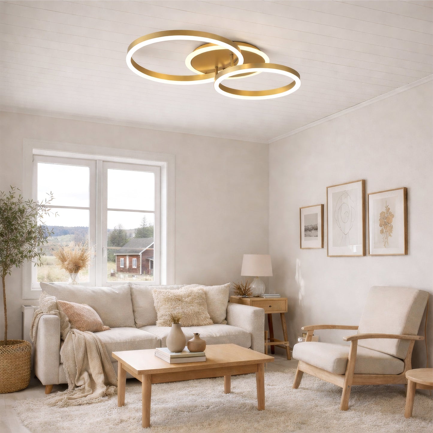 Lustra LED cu telecomanda RINOVA 66W, 2 Cercuri, lumina Rece/Calda/Neutra, Dimabila, Auriu Lucios Lustre LED cu Telecomanda Default Title Alessandro Design