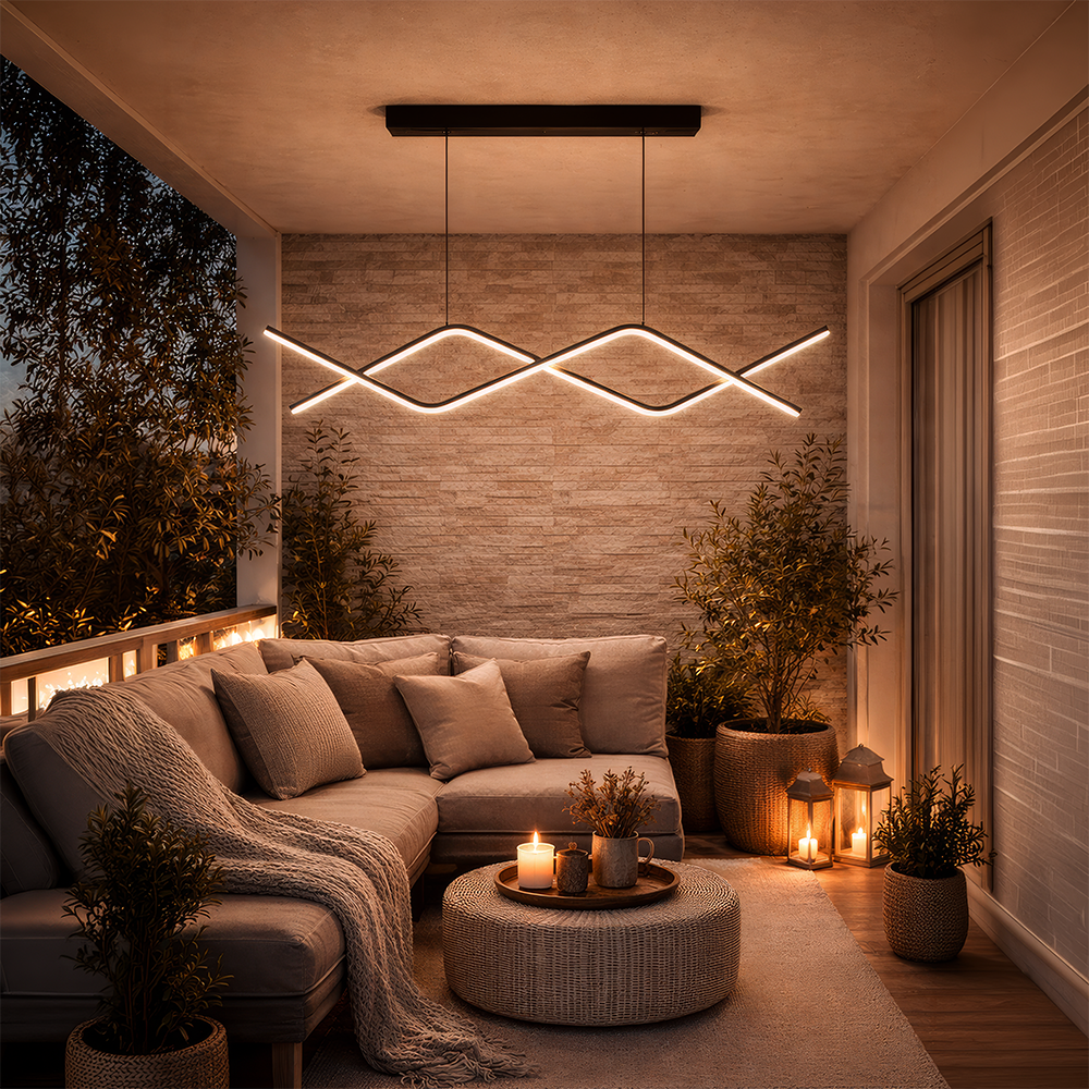 Lustra LED suspendata cu telecomanda ZIGZAG 27W, lumina Rece/Calda/Neutra, Dimabila, Negru, Inaltime Reglabila