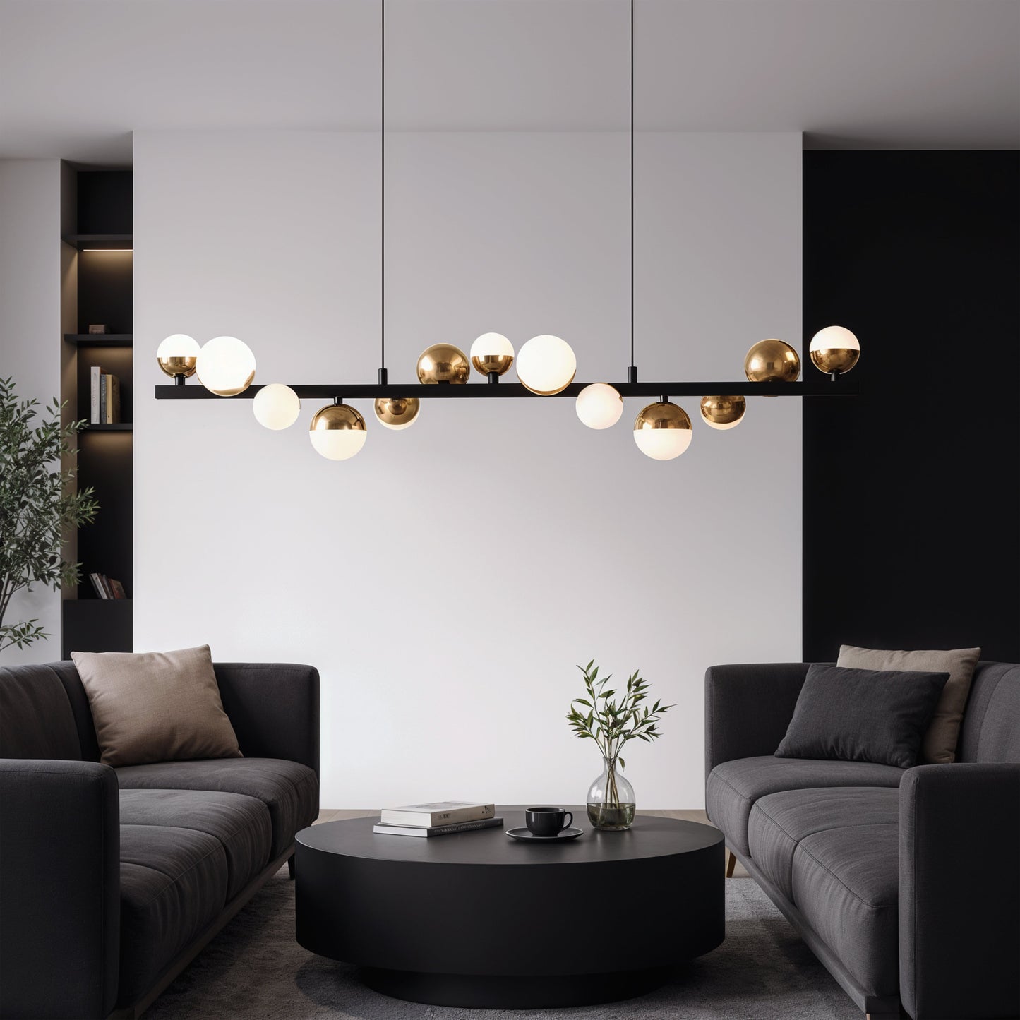 Lustră Suspendată LED Acril Aurion 29W cu Telecomandă, Dimabilă, Negru Auriu, Metal și Acril