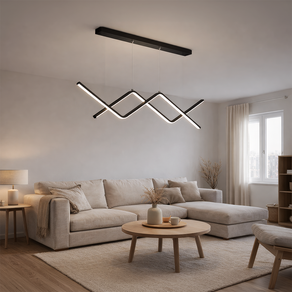 Lustra LED suspendata cu telecomanda ZIGZAG 27W, lumina Rece/Calda/Neutra, Dimabila, Negru, Inaltime Reglabila