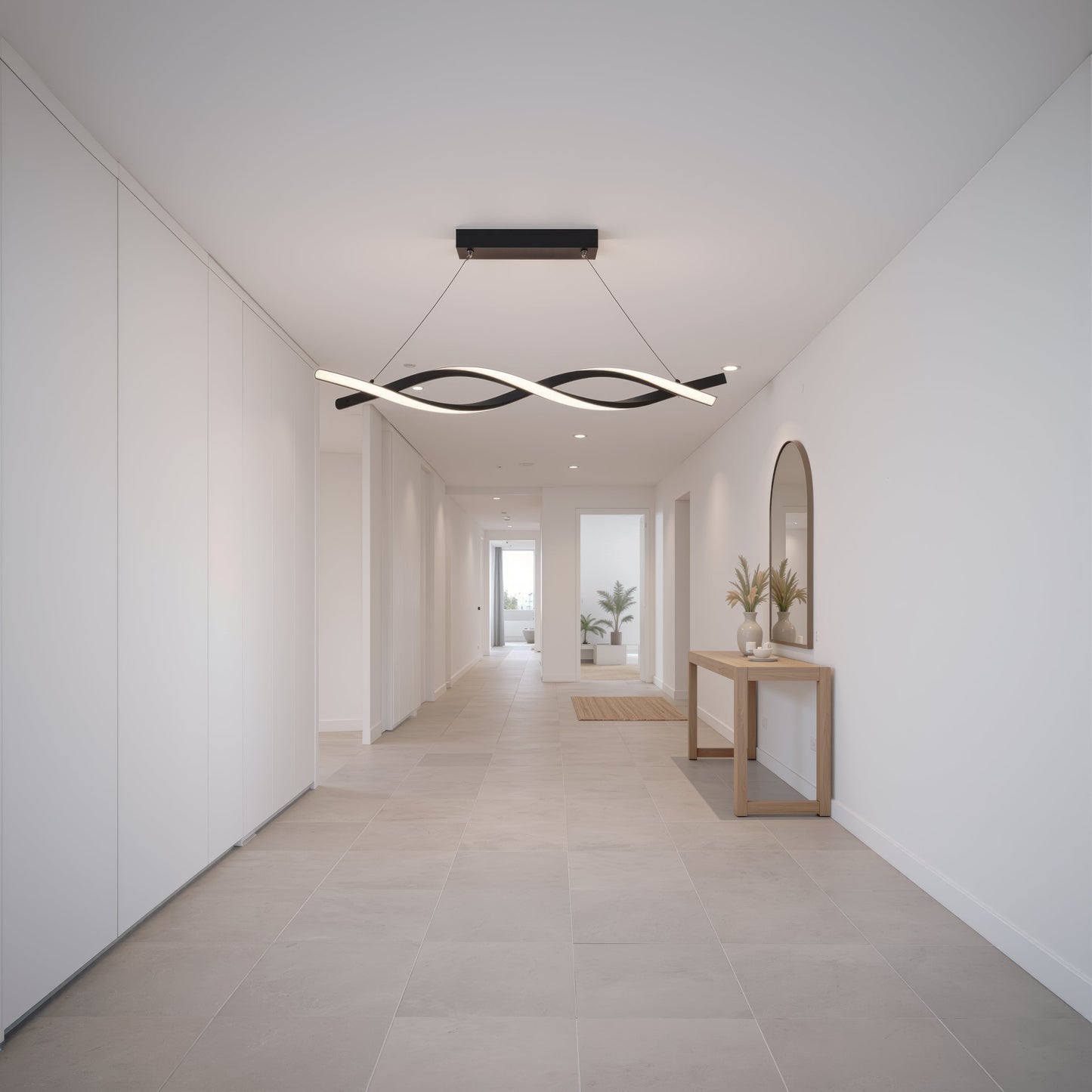 Lustra LED Suspendata cu Telecomanda, FLUX, 27W, 116cm, Lumina Rece/Calda/Neutra 3000K/4000K/6000K, Dimabila, Negru, Inaltime Reglabila, Metal si Silicon