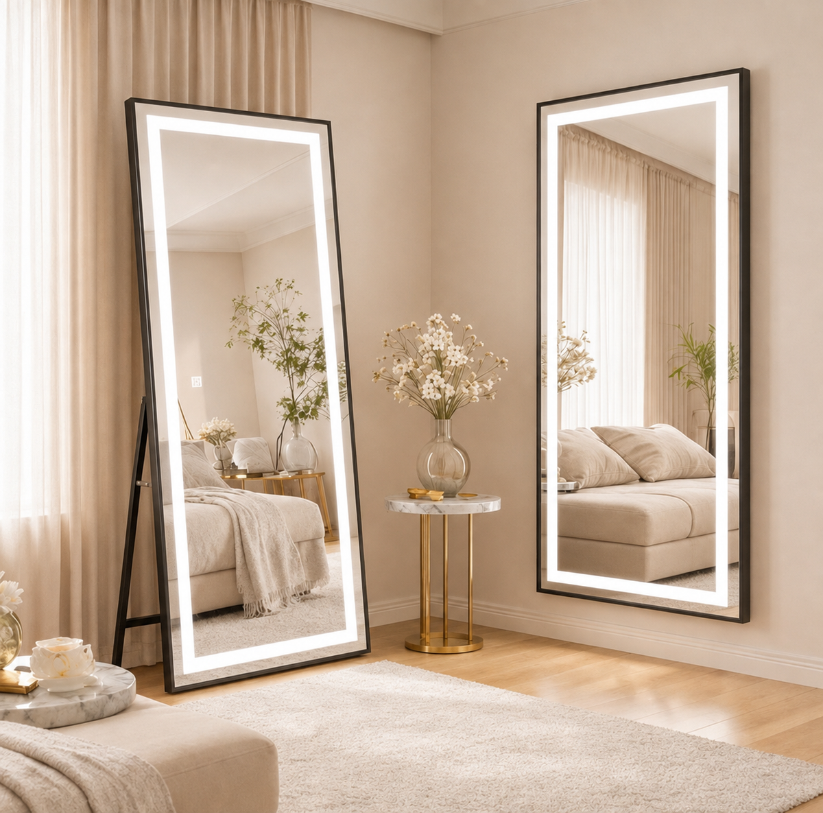 Oglinda LED Rectangulara, Rama Neagra, 50x160cm, Dimabila, Lumina Rece/Calda/Neutra, Dressing Couture