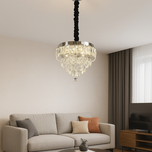 MEILI CRYSTAL CASCADA 300 – Candelabru LED cu Cristale, 52W, Ø300 mm, cu Telecomandă