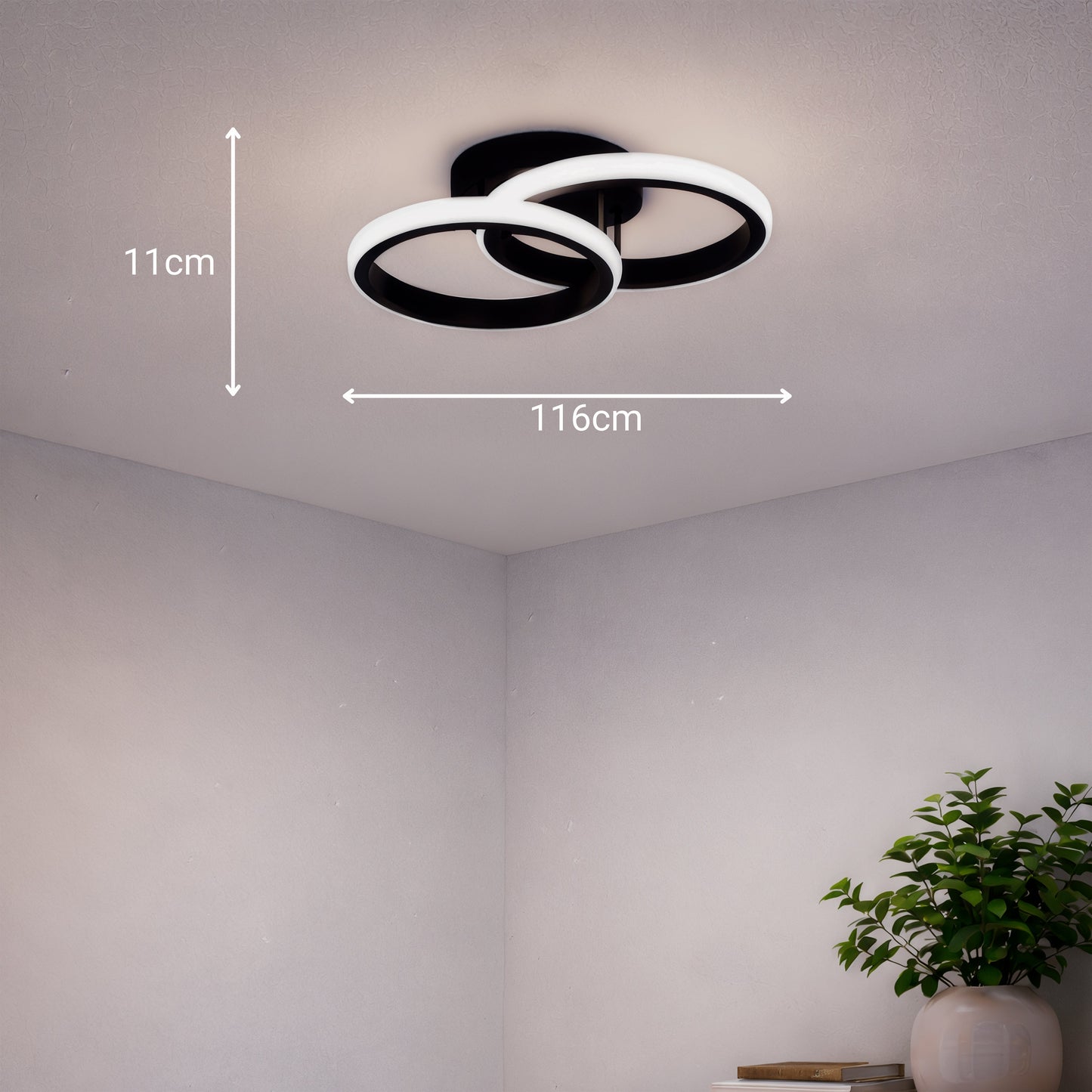 Lustra LED VERTEX CIRCULA 21W, 2 Cercuri, Rame Metalice, lLumina Rece/Calda/Neutra 3000K/4000K/6000K, Negru, Metal