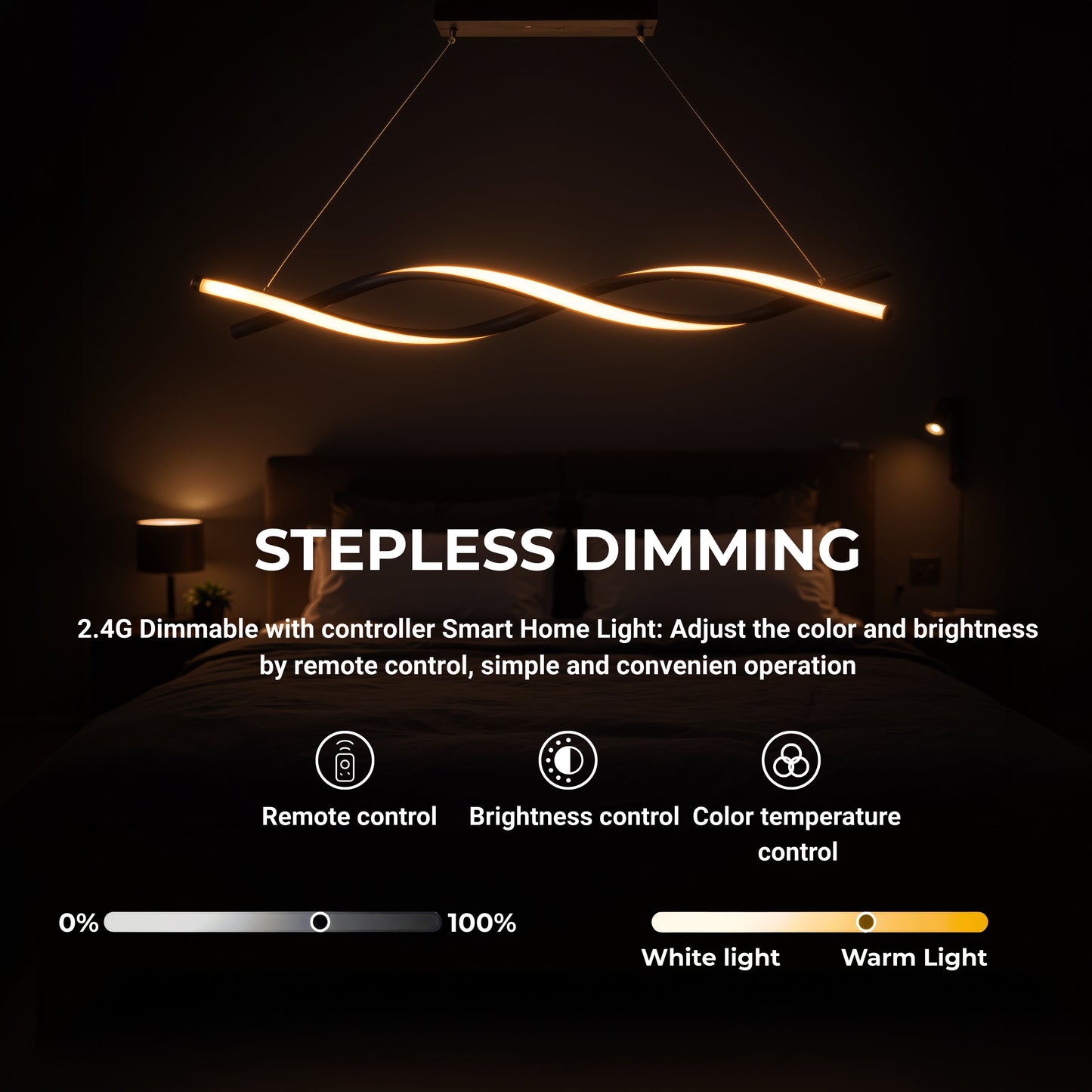 Lustra LED Suspendata cu Telecomanda, FLUX, 27W, 116cm, Lumina Rece/Calda/Neutra 3000K/4000K/6000K, Dimabila, Negru, Inaltime Reglabila, Metal si Silicon