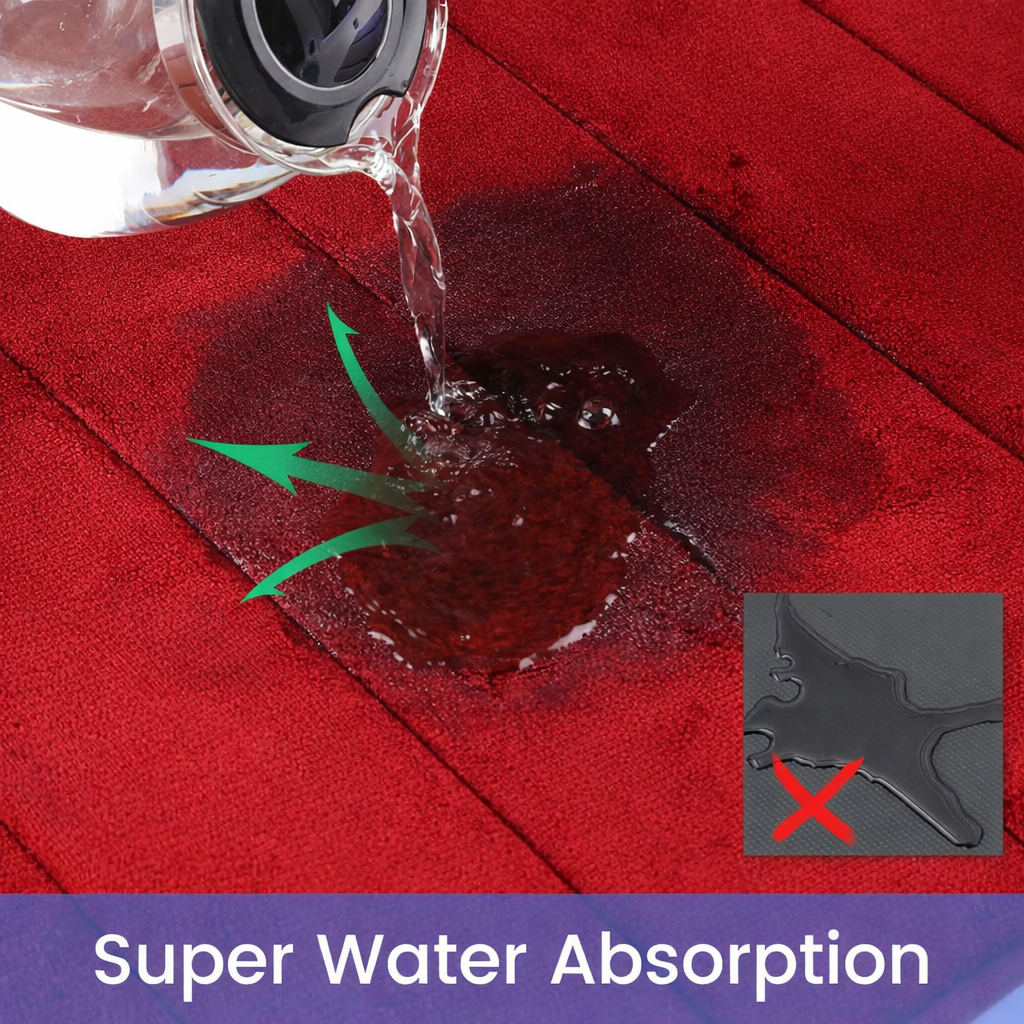 Covorase de Baie, 80x50 cm / 50x40 cm, Rosu, Antiderapant, Absorbant, Set 2 bucati