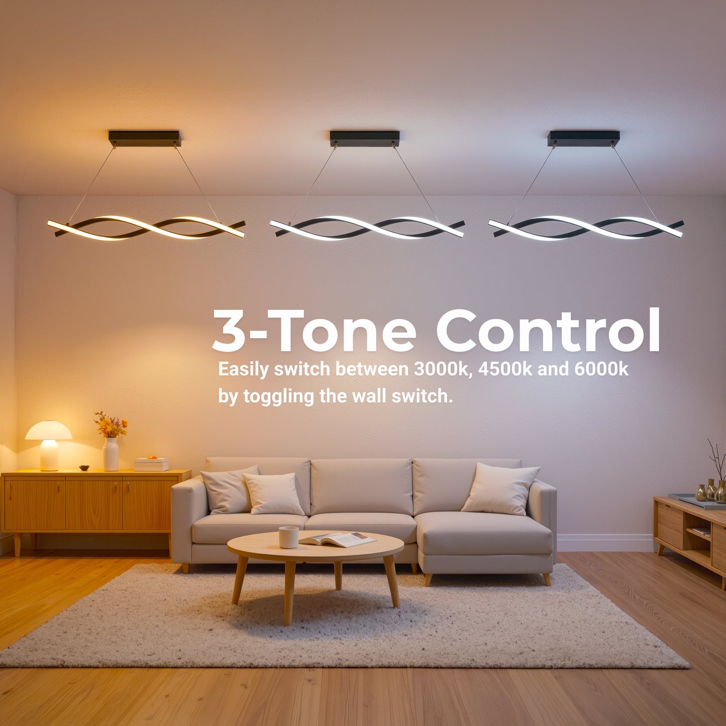 Lustra LED Suspendata cu Telecomanda, FLUX, 27W, 116cm, Lumina Rece/Calda/Neutra 3000K/4000K/6000K, Dimabila, Negru, Inaltime Reglabila, Metal si Silicon