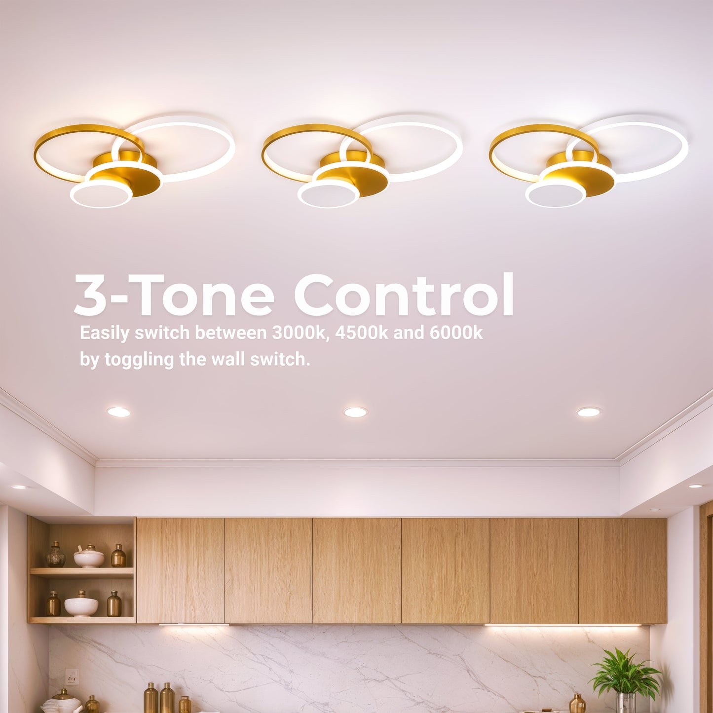 Lustra LED cu telecomanda KILLIAN 80W, 4 Cercuri, lumina Rece/Calda/Neutra, Dimabila, Auriu