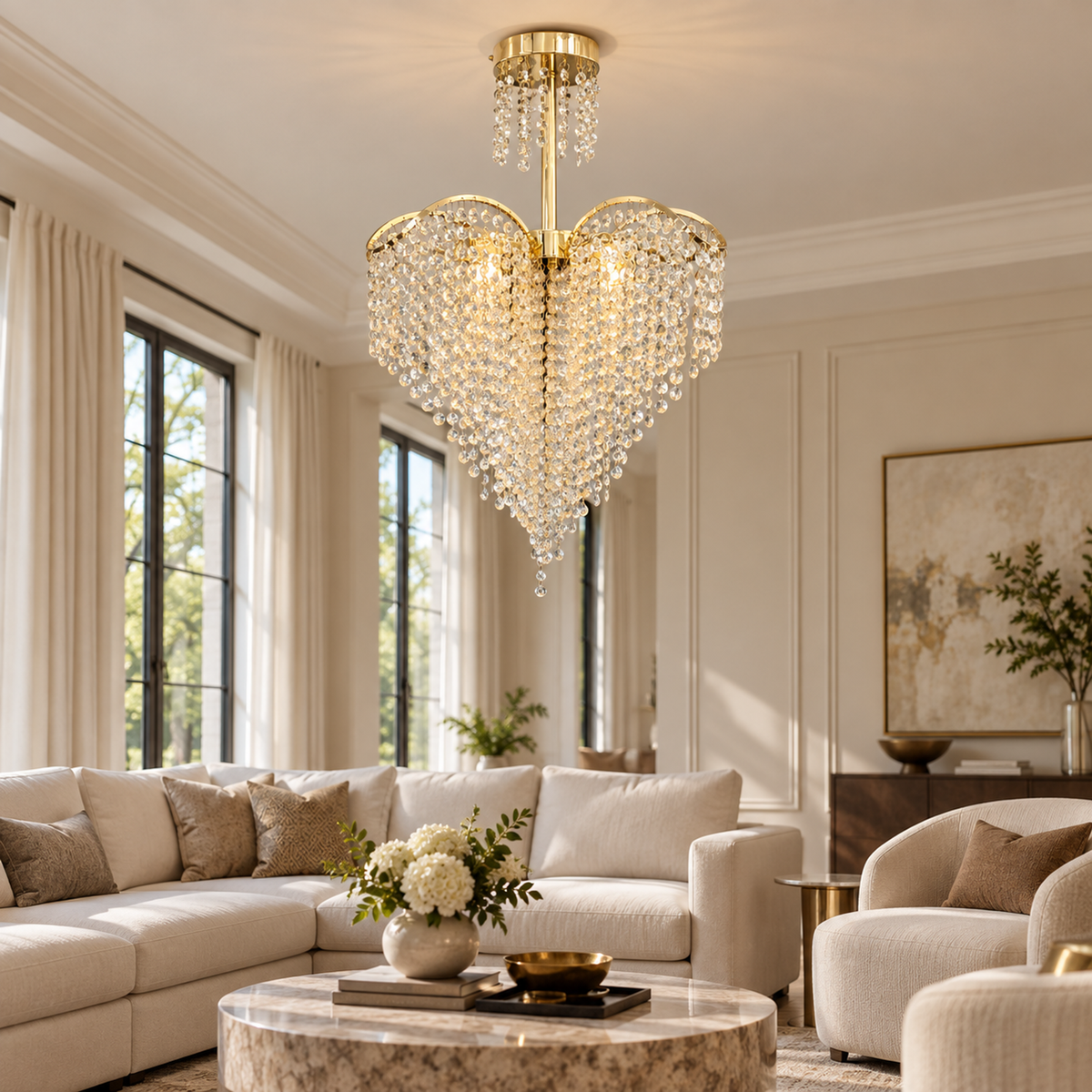 Candelabru Cristal Ander, 4xE14, Diametru 45cm, Auriu