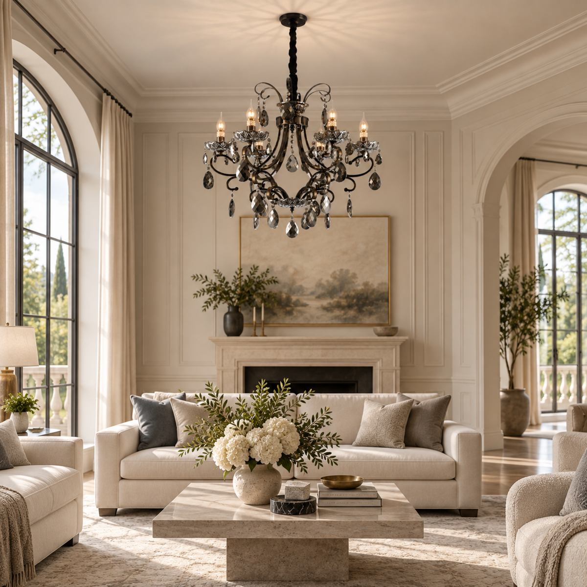 Candelabru Cristal BARO Regalis, Φ80cm, 8xE14, Inaltime Reglabila, Metal si Cristal, Negru