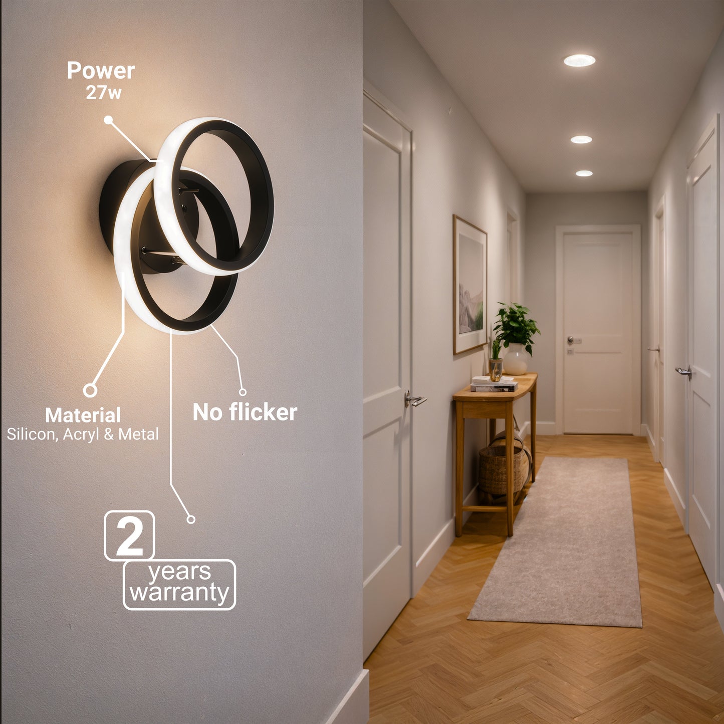 Lustra LED VERTEX CIRCULA 21W, 2 Cercuri, Rame Metalice, lLumina Rece/Calda/Neutra 3000K/4000K/6000K, Negru, Metal