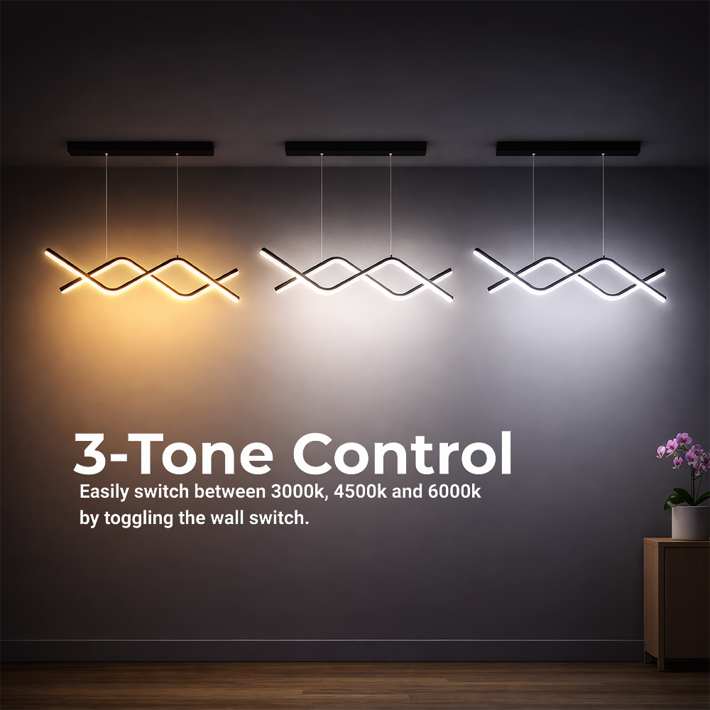 Lustra LED suspendata cu telecomanda ZIGZAG 27W, lumina Rece/Calda/Neutra, Dimabila, Negru, Inaltime Reglabila