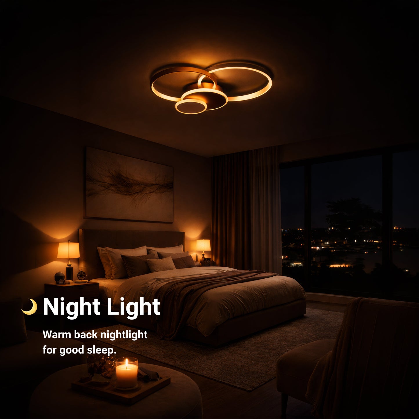 Lustra LED cu telecomanda KILLIAN 80W, 4 Cercuri, lumina Rece/Calda/Neutra, Dimabila, Auriu