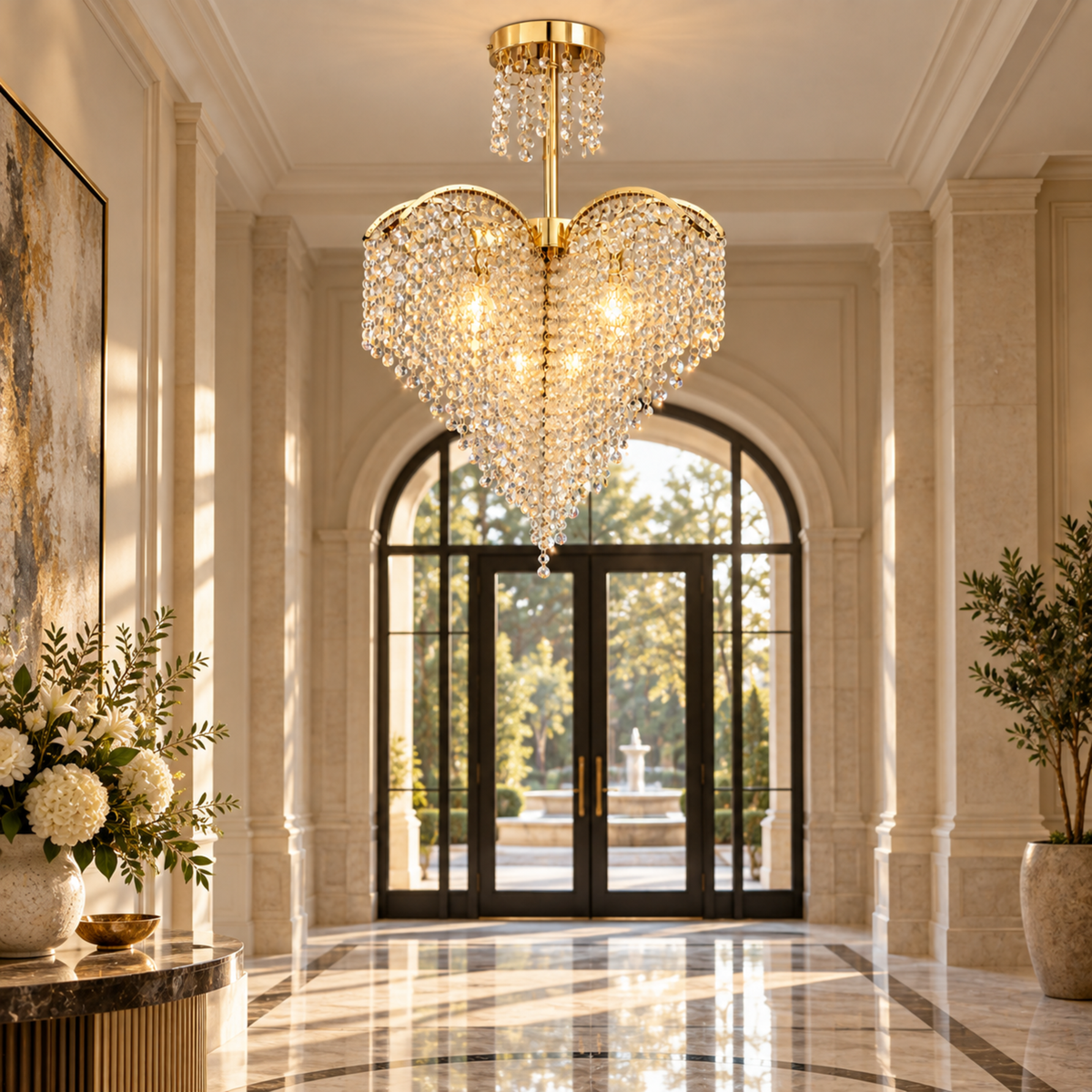 Candelabru Cristal Ander, 4xE14, Diametru 45cm, Auriu