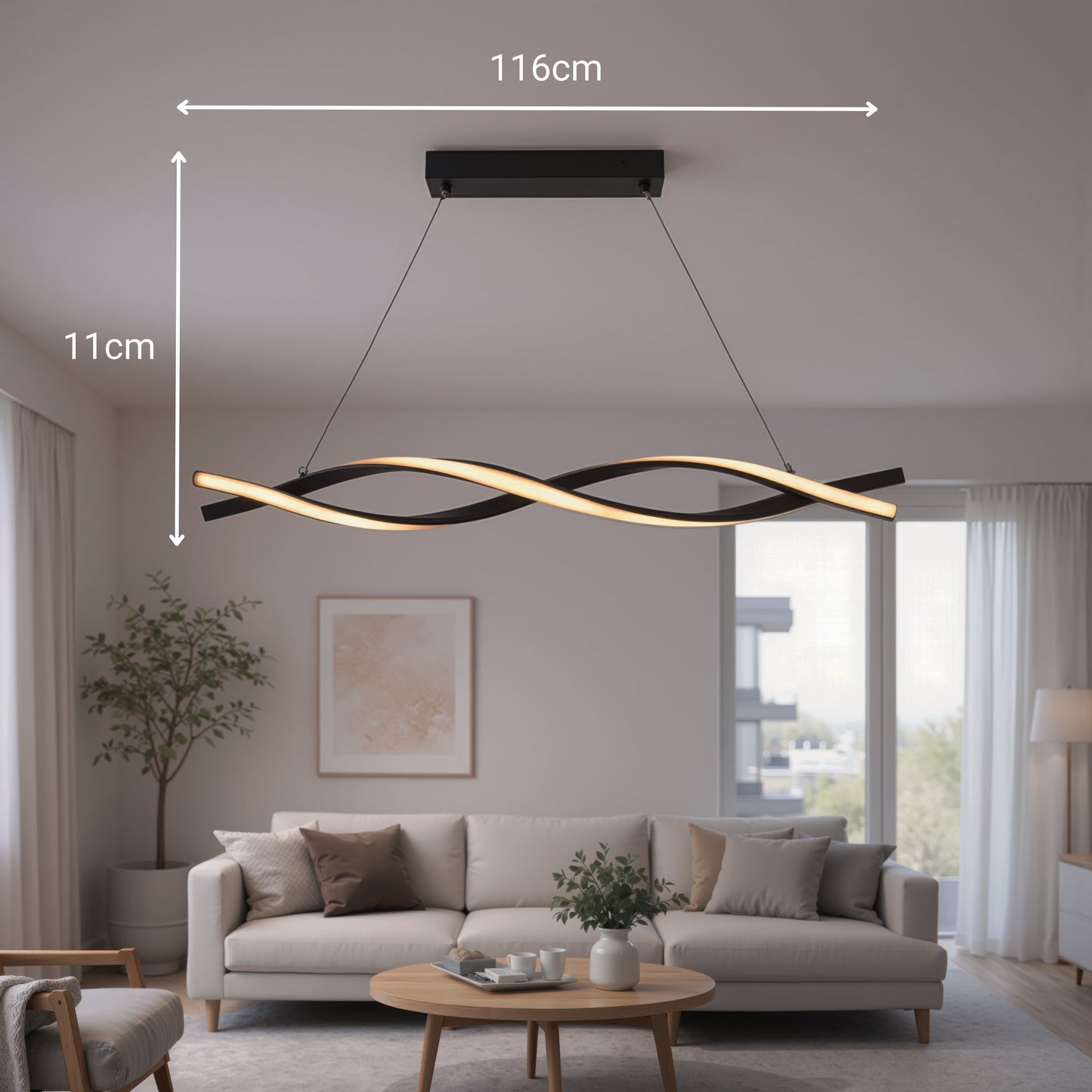 Lustra LED Suspendata cu Telecomanda, FLUX, 27W, 116cm, Lumina Rece/Calda/Neutra 3000K/4000K/6000K, Dimabila, Negru, Inaltime Reglabila, Metal si Silicon