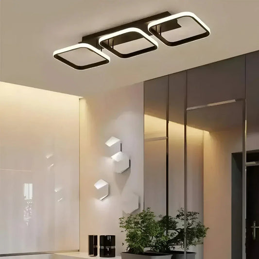 Lustra LED VERTEX 32W, 3 Patrate, Liniara, lumina Rece/Calda/Neutra, Neagra