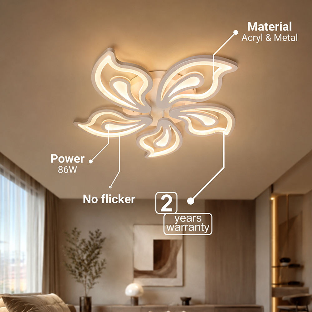 Lustra LED cu telecomanda LILY 86W, 5 Elemente, lumina Rece/Calda/Neutra, Dimabila, Alb Lustre LED cu Telecomanda Default Title Alessandro Design