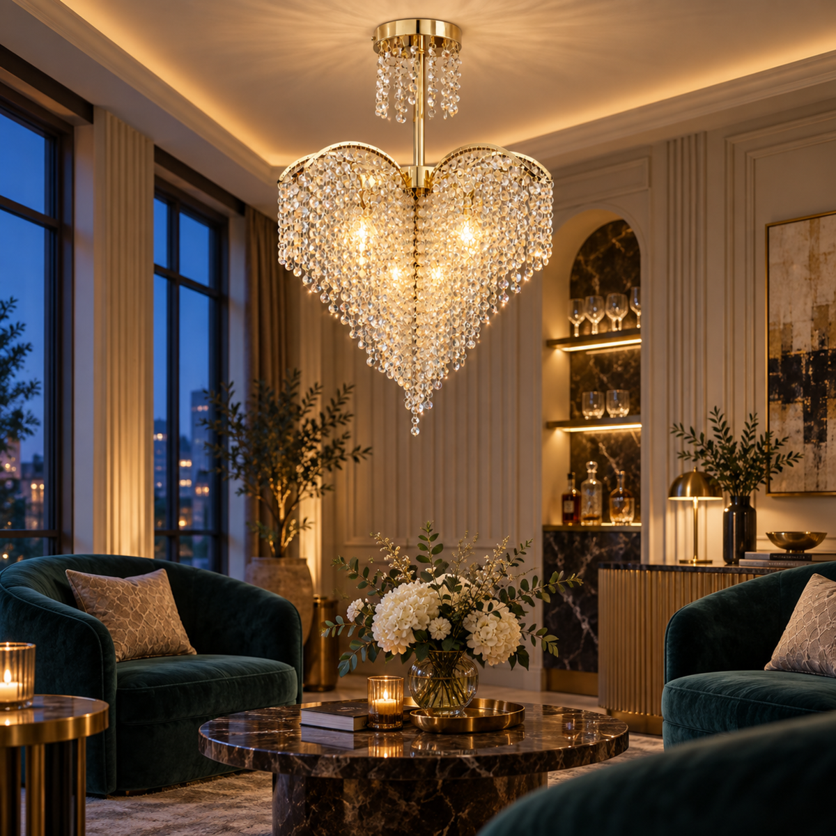 Candelabru Cristal Ander, 4xE14, Diametru 45cm, Auriu