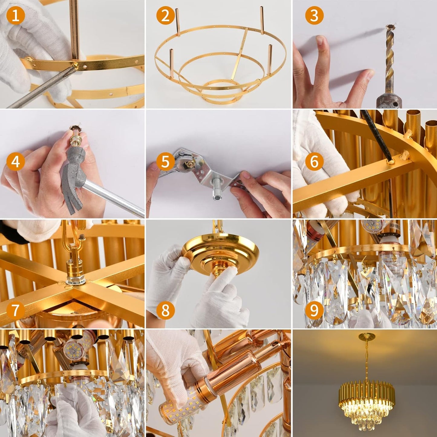 Candelabru Cristal VERSAILLES Petito 3xE14, Diametru 30cm, Auriu, Inaltime Reglabila, Metal si Cristal