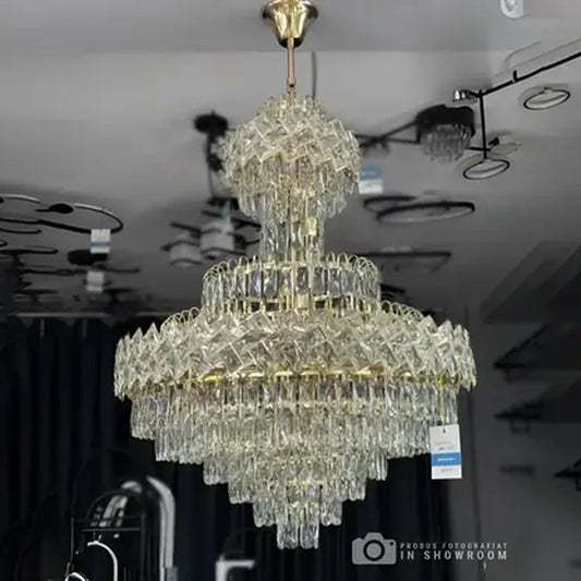 Candelabru Junnut 21*E27, Cristal si Metal, Auriu