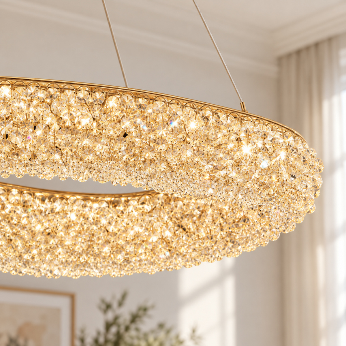 Candelabru Modern cu Cristal, Telecomanda, PRUGU, 65W, Lumina Calda/Neutra/Rece, Lungime 35 cm, Auriu, Inaltime reglabila