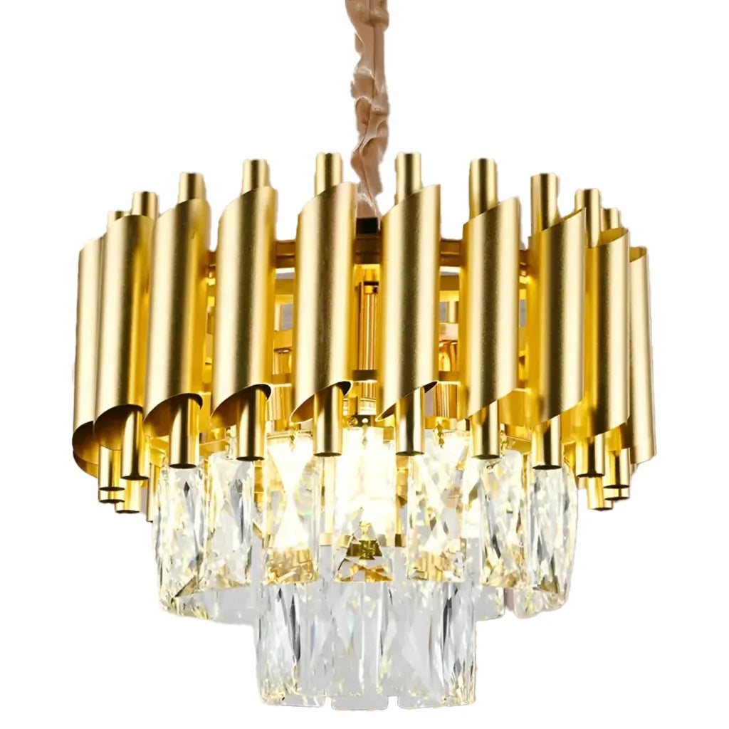 Candelabru Cristal VERSAILLES Petito 3xE14, Diametru 30cm, Auriu, Inaltime Reglabila, Metal si Cristal
