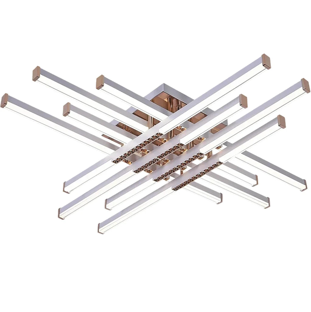 Lustra LED cu Telecomanda Axial, 98W, 8 Elemente, Lumina Rece/Clada/Neutra, Dimabila, Alb