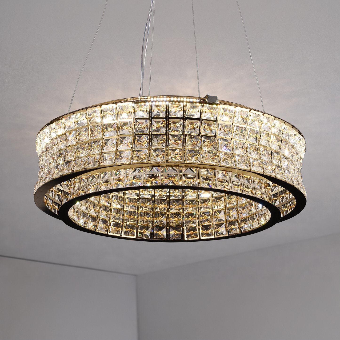 Lustra LED cu Telecomanda,LLC160/500GD, Cristal si Metal, 54W, Dimabila, Inaltime Reglabila, Lumina Rece/Calda/Neutra, Iluminat Luxos Lustre LED cu Telecomanda Default Title Alessandro Design