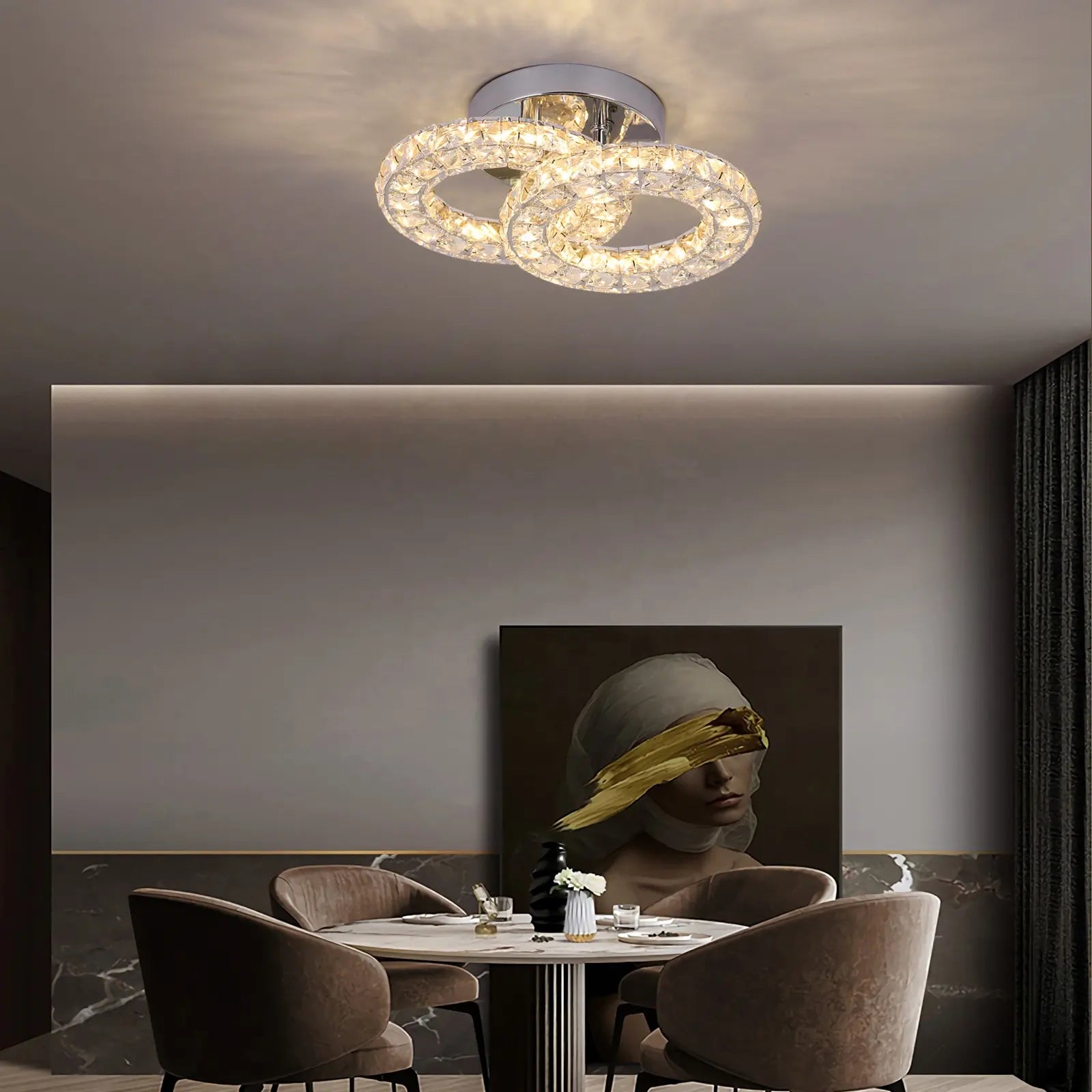 Lustra LED si cristal ZABINA 25W, 2 Cercuri, lumina Rece/Calda/Neutra, Crom Lucios Lustre LED Cristal Default Title Alessandro Design
