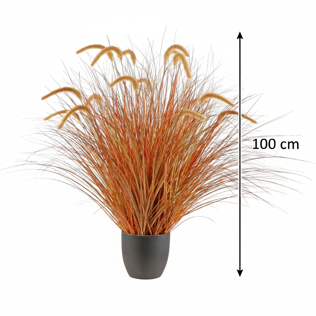 Aranjament Floral, 100cm, Iarbă curbată și Spice, Tip „coadă de vulpe”, Plastic, Galben si Portocaliu
