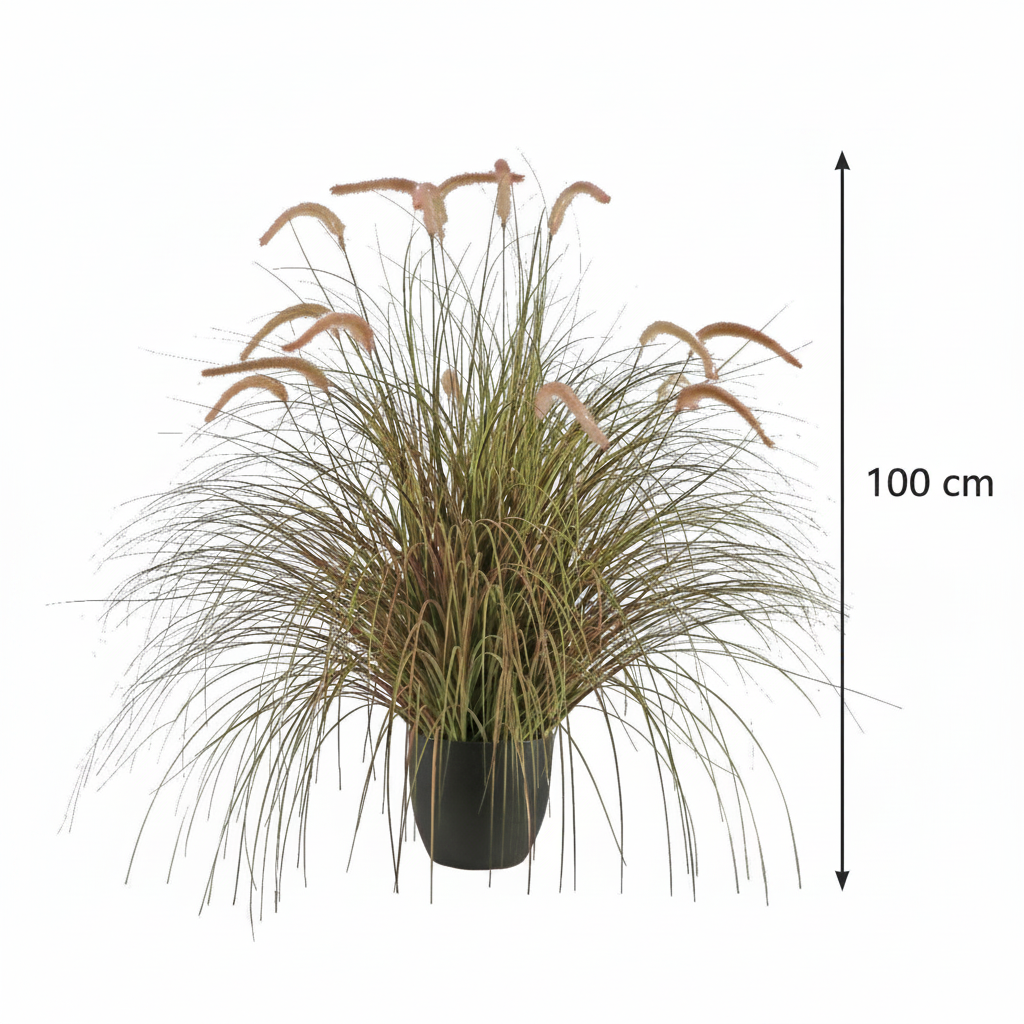 Aranjament Floral, 100cm, Iarbă curbată și Spice, Tip „coadă de vulpe”, Plastic, Roz si Verde