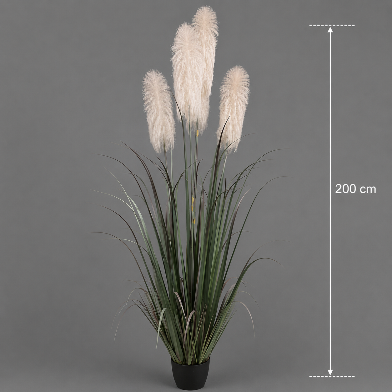Planta Artificială Iarbă Ornamentală, 200 cm, cu 4 fire, Stuf si Iarba, Verde si Gri, Fara Ghiveci