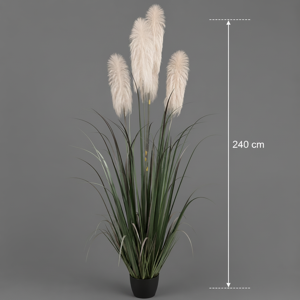 Planta Artificială Iarbă Ornamentală, 240cm, cu 5 fire, Stuf si Iarba, Verde si Gri, Fara Ghiveci