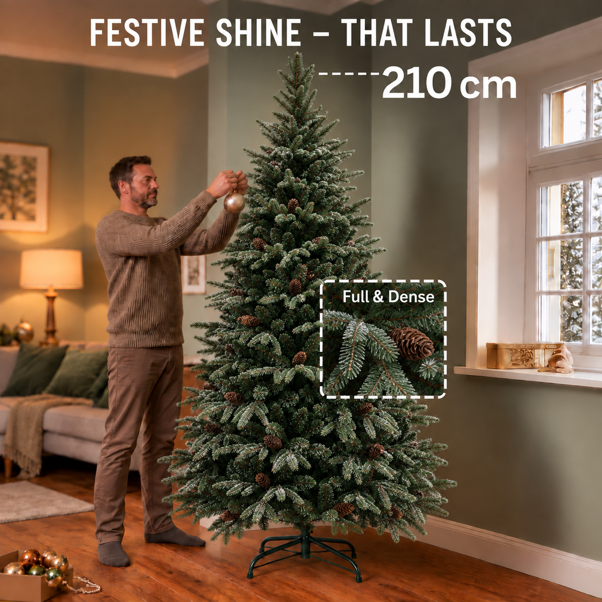 Brad Artificial NORDIA, 210 cm, 1149 vârfuri, Verde